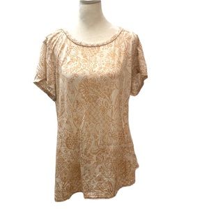 Ann Taylor Cotton and Modal Batik Print Top in Cream & Beige. Size XL. GUC